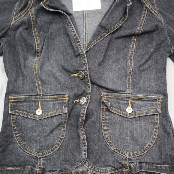 Gloria Vanderbilt Jacket Womens M Black Denim Long Sleeve Two Button Outwear - Picture 10 of 16